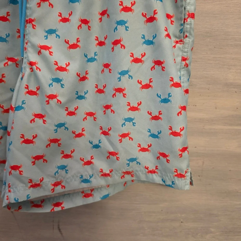 Land's End Men's Light Blue Multicolor Crab Print Swim Trunks Size XXL(44-46) GC